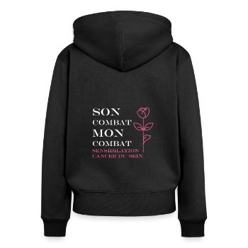 Sensibilisation cancer du sein - Sweat à capuche zippé Premium bio Femme - noir - Dos - Julia (174cm)