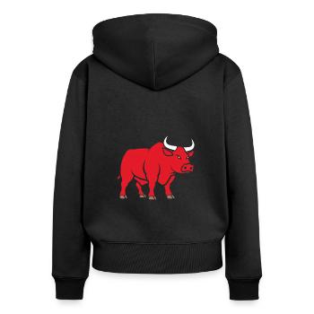 Stier - Frauen Premium Bio Zip Hoodie - Schwarz - Hinten - Julia (174cm)