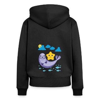 Petit phoque Poisson Soleil Étoile de mer - Sweat à capuche zippé Premium bio Femme - noir - Dos - Julia (174cm)