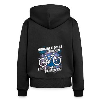 Coole Oma fährt Fahrrad lustiger Omaspruch - Frauen Premium Bio Zip Hoodie - Schwarz - Hinten - Julia (174cm)