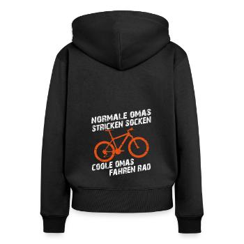 Coole Oma fährt Fahrrad lustiger Omaspruch. Farben - Frauen Premium Bio Zip Hoodie - Schwarz - Hinten - Julia (174cm)