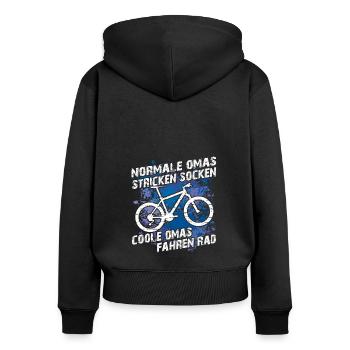 Coole Oma fährt Fahrrad lustiger Omaspruch - Frauen Premium Bio Zip Hoodie - Schwarz - Hinten - Julia (174cm)