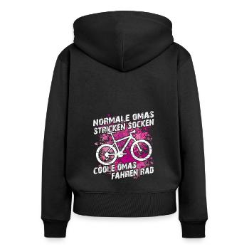 Coole Oma fährt Fahrrad lustiger Omaspruch - Frauen Premium Bio Zip Hoodie - Schwarz - Hinten - Julia (174cm)
