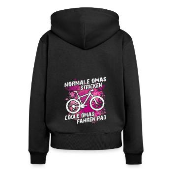 Coole Oma fährt Fahrrad lustiger Omaspruch - Frauen Premium Bio Zip Hoodie - Schwarz - Hinten - Julia (174cm)