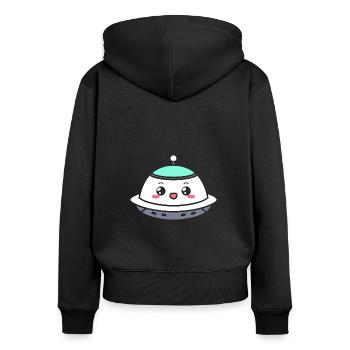 fliegende Untertasse - Frauen Premium Bio Zip Hoodie - Schwarz - Hinten - Julia (174cm)