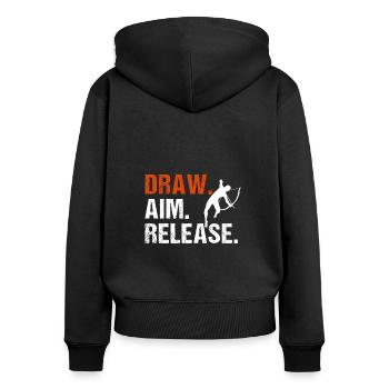 Bogenschießen Bogenschütze Bogensport - Frauen Premium Bio Zip Hoodie - Schwarz - Hinten - Julia (174cm)