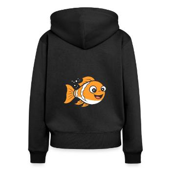 Humour petit poisson clown - Sweat à capuche zippé Premium bio Femme - noir - Dos - Julia (174cm)
