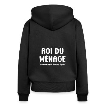 Humour faire le ménage - Sweat à capuche zippé Premium bio Femme - noir - Dos - Julia (174cm)