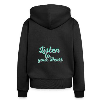 Listen to your heart - Höre auf dein Herz - Women's Premium Organic Zip Hoodie - black - Back - Julia (174cm)