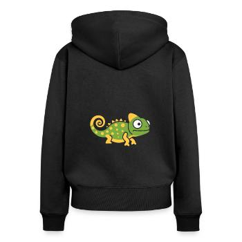 Chamäleon - Frauen Premium Bio Zip Hoodie - Schwarz - Hinten - Julia (174cm)