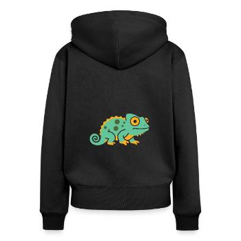 Chamäleon - Frauen Premium Bio Zip Hoodie - Schwarz - Hinten - Julia (174cm)