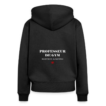 Professeur de gym - Sweat à capuche zippé Premium bio Femme - noir - Dos - Julia (174cm)