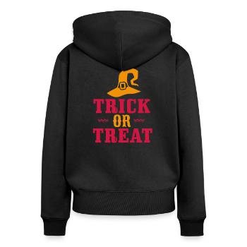Trick or Treat - Frauen Premium Bio Zip Hoodie - Schwarz - Hinten - Julia (174cm)