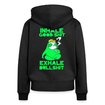 Faultier Rauchen Unkraut lustige Spruch - Frauen Premium Bio Zip Hoodie - Schwarz - Hinten - Julia (174cm)