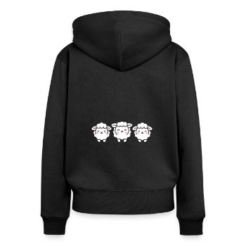 Schaf - Frauen Premium Bio Zip Hoodie - Schwarz - Hinten - Julia (174cm)