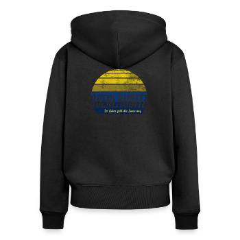Oberlausitzer Sonnenaufgang - Frauen Premium Bio Zip Hoodie - Schwarz - Hinten - Julia (174cm)