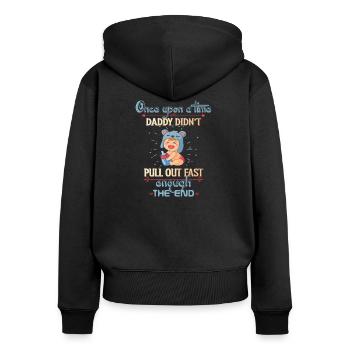 Annonce de grossesse - Sweat à capuche zippé Premium bio Femme - noir - Dos - Julia (174cm)