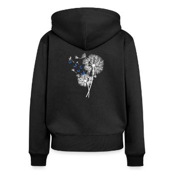 Schmetterling Pusteblume Blumenmotiv Geschenk - Frauen Premium Bio Zip Hoodie - Schwarz - Hinten - Julia (174cm)