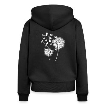Cadeau de motif floral papillon pissenlit - Sweat à capuche zippé Premium bio Femme - noir - Dos - Julia (174cm)