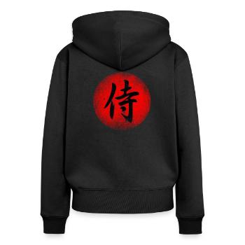 Kanji Samurai - Frauen Premium Bio Zip Hoodie - Schwarz - Hinten - Julia (174cm)