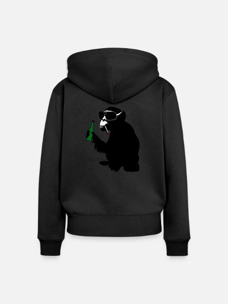 monkey with beer bottle - Frauen Premium Bio Zip Hoodie - Schwarz