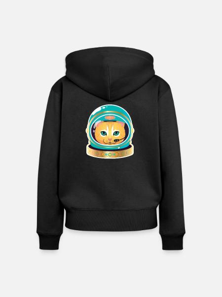 Cosmonaut Cat - Frauen Premium Bio Zip Hoodie - Schwarz