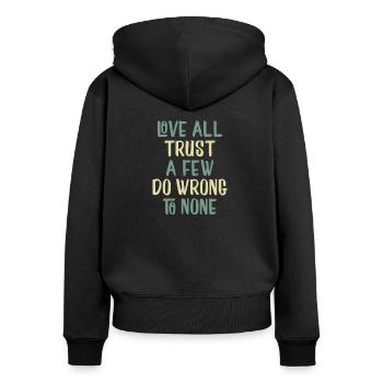 Liebe und Vertrauen - Frauen Premium Bio Zip Hoodie - Schwarz - Hinten - Julia (174cm)