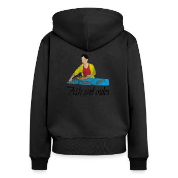 Frischer Fisch Markt - Frauen Premium Bio Zip Hoodie - Schwarz - Hinten - Julia (174cm)