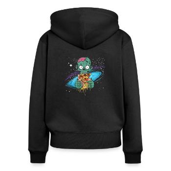 Zombie halloween outer space pizza gift - Women's Premium Organic Zip Hoodie - black - Back - Julia (174cm)