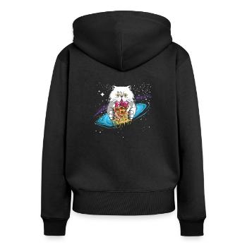 Cat kitten persian cat space pizza gift - Women's Premium Organic Zip Hoodie - black - Back - Julia (174cm)