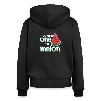 Melonen - Frauen Premium Bio Zip Hoodie - Schwarz - Hinten - Julia (174cm)
