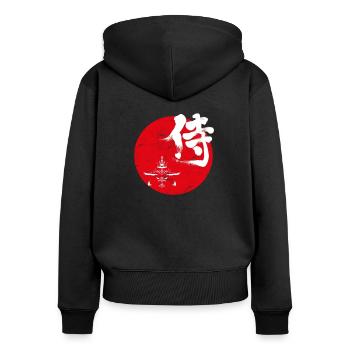 Samouraï caractère japonais - Sweat à capuche zippé Premium bio Femme - noir - Dos - Julia (174cm)