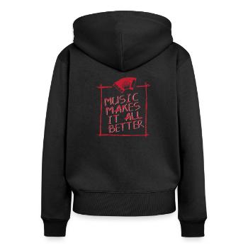 Music makes it all better - Accordéon Used Look - Sweat à capuche zippé Premium bio Femme - noir - Dos - Julia (174cm)