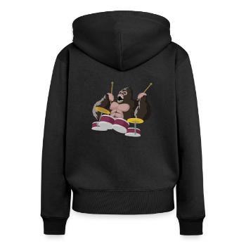 Le gorille joue de la batterie - Sweat à capuche zippé Premium bio Femme - noir - Dos - Julia (174cm)