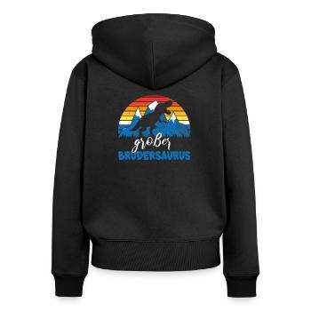 Shirt Großer Bruder Dino Brudersaurus - Frauen Premium Bio Zip Hoodie - Schwarz - Hinten - Julia (174cm)