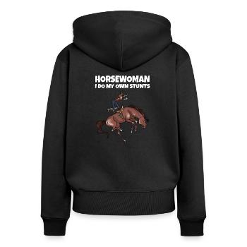 Lustige Pferde Frauen Design Stuntman Stunts - Frauen Premium Bio Zip Hoodie - Schwarz - Hinten - Julia (174cm)