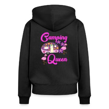 Camping Queen Flamingo Caravan Camper Gift - Sweat à capuche zippé Premium bio Femme - noir - Dos - Julia (174cm)
