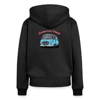 eastgerman vanlife DDR - Frauen Premium Bio Zip Hoodie - Schwarz - Hinten - Julia (174cm)