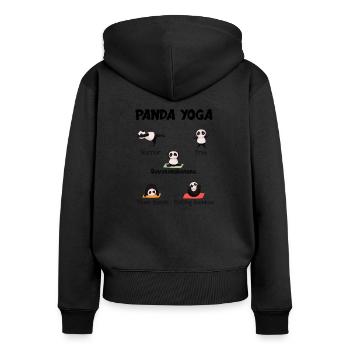 Idée cadeau humour panda yoga humour - Sweat à capuche zippé Premium bio Femme - noir - Dos - Julia (174cm)