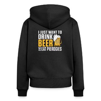Je veux juste boire de la bière et manger des pierogies Polska - Sweat à capuche zippé Premium bio Femme - noir - Dos - Julia (174cm)