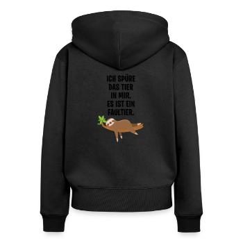 Ich spüre das Tier in mir Es ist ein Faultier - Frauen Premium Bio Zip Hoodie - Schwarz - Hinten - Julia (174cm)