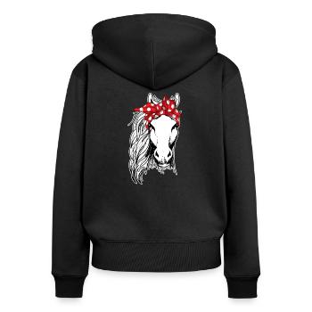 Cooles Pferd mit Bandana - Frauen Premium Bio Zip Hoodie - Schwarz - Hinten - Julia (174cm)