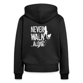 Hund & Frau Never walk alone - Frauen Premium Bio Zip Hoodie - Schwarz - Hinten - Julia (174cm)