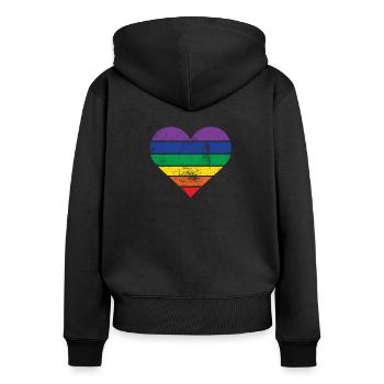Herz Regenbogen - Frauen Premium Bio Zip Hoodie - Schwarz - Hinten - Julia (174cm)