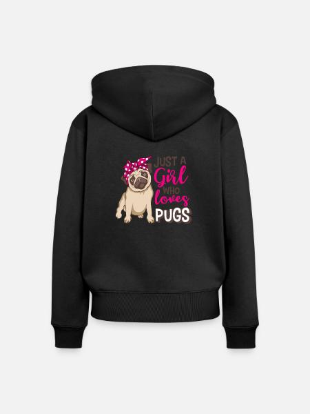 Pug Mops Mädchen - Premium økologisk hoodie med lynlås til kvinder - sort