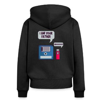 USB Floppy Disk Geek Shirt Computer Nerd lustig - Frauen Premium Bio Zip Hoodie - Schwarz - Hinten - Julia (174cm)