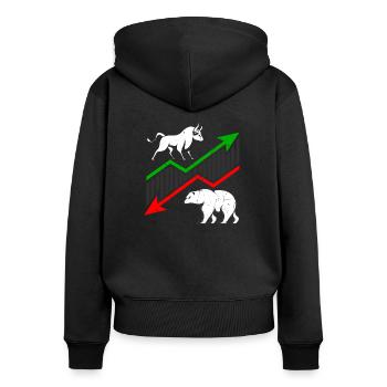 Bull vs Bear - Bourse - Sweat à capuche zippé Premium bio Femme - noir - Dos - Julia (174cm)