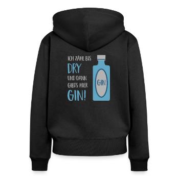 GIN - Frauen Premium Bio Zip Hoodie - Schwarz - Hinten - Julia (174cm)