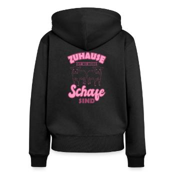 Schafe Landwirtin Spruch - Frauen Premium Bio Zip Hoodie - Schwarz - Hinten - Julia (174cm)