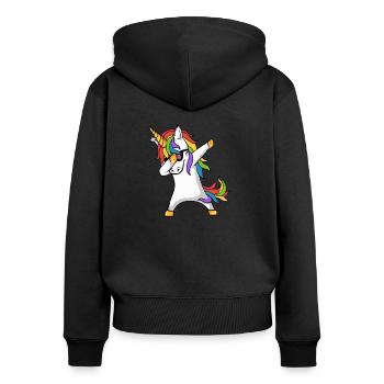 Design eines Dabbing Unicorn Geschenk - Frauen Premium Bio Zip Hoodie - Schwarz - Hinten - Julia (174cm)